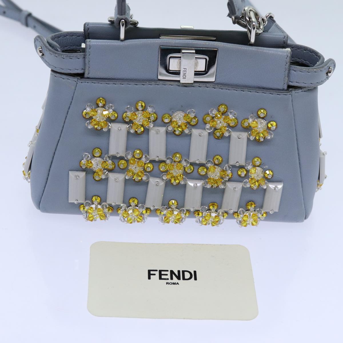 FENDI Beads Micro Peek A Boo Pouch Leather 2way Blue ar11753A