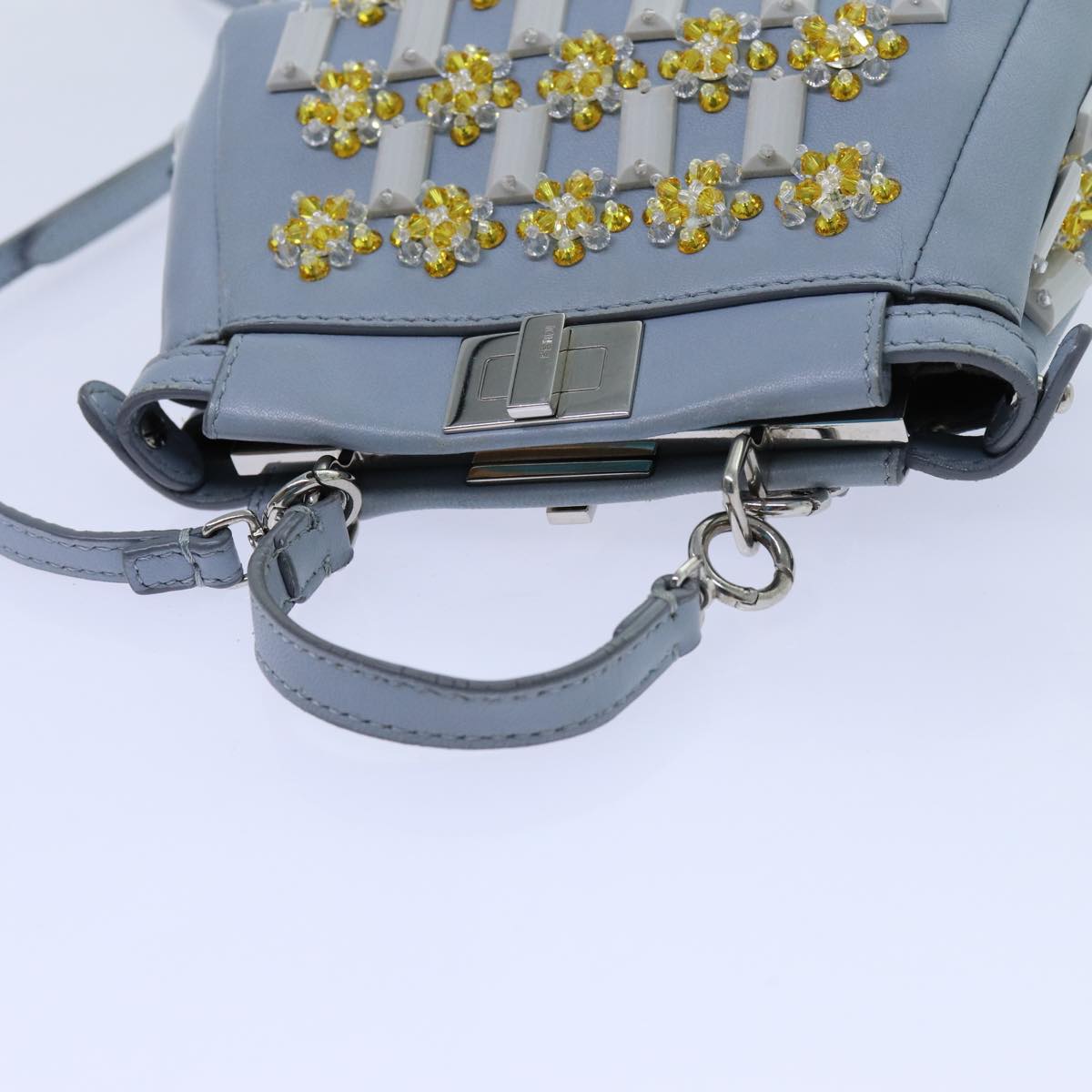 FENDI Beads Micro Peek A Boo Pouch Leather 2way Blue ar11753A