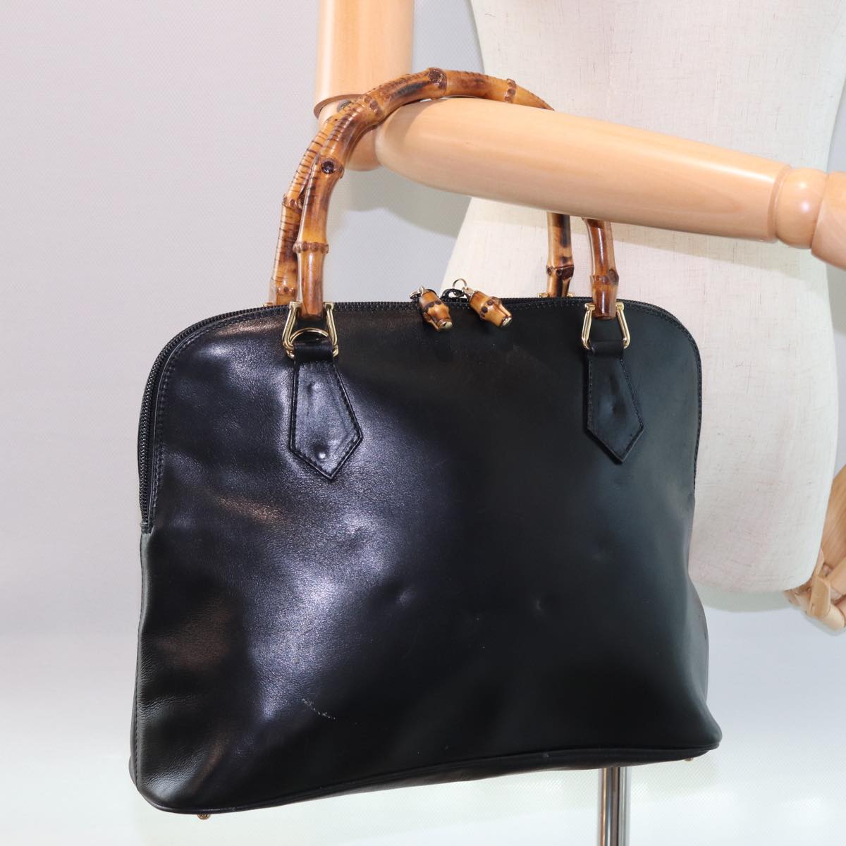 GUCCI Bamboo Hand Bag Leather Black 000 1186 0289 ar11883