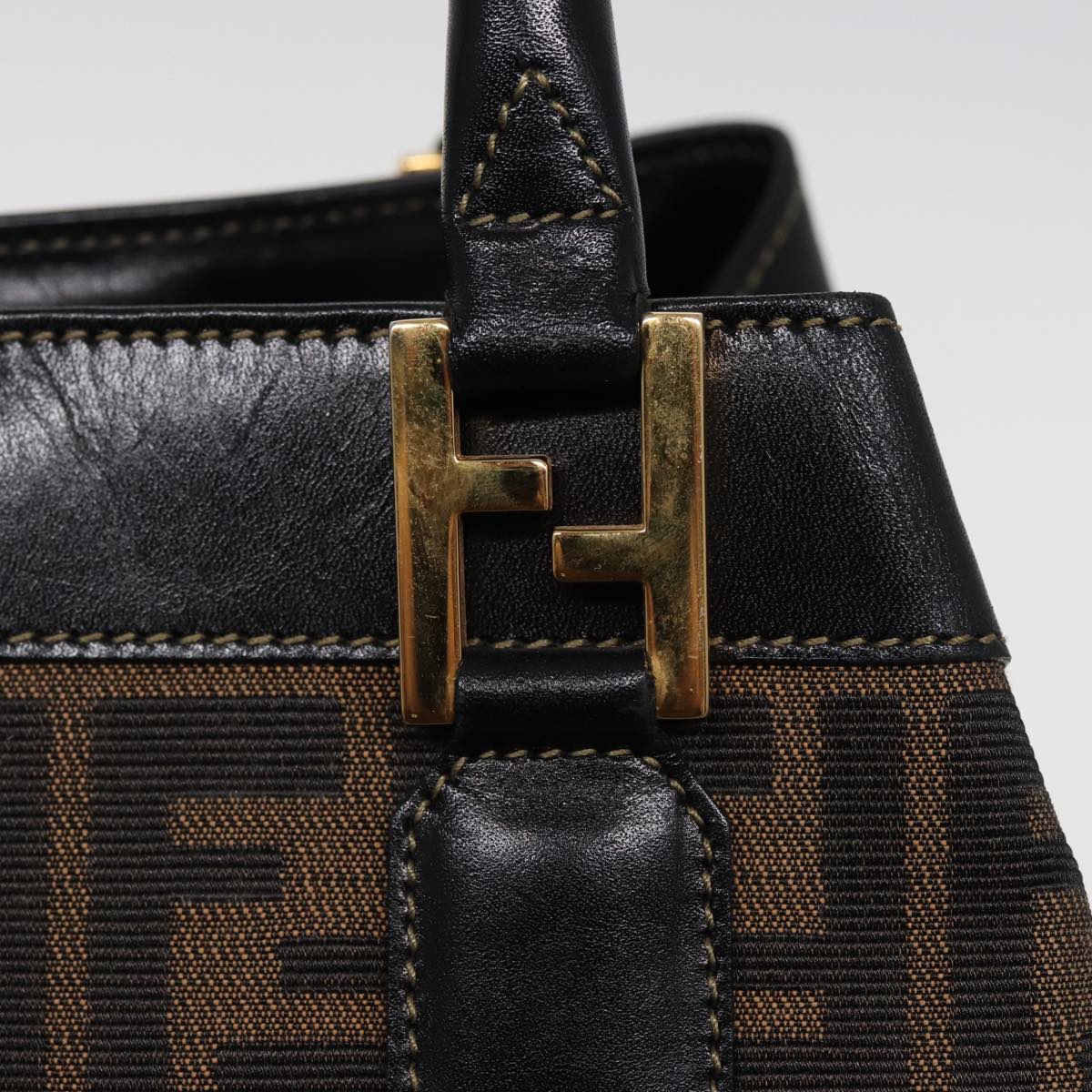 FENDI Zucca Canvas Hand Bag 2way Brown Black ar11997