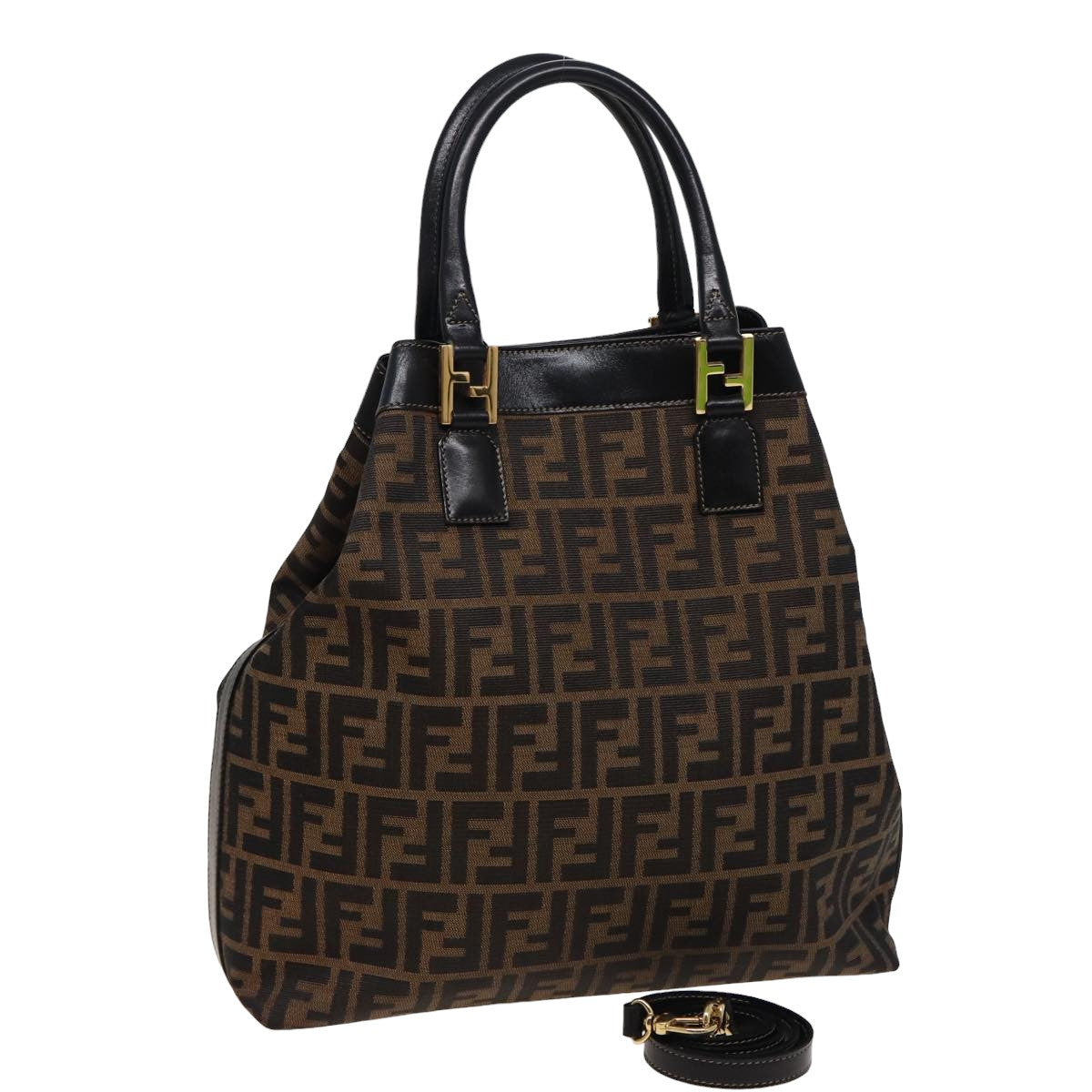 FENDI Zucca Canvas Hand Bag 2way Brown Black ar11997