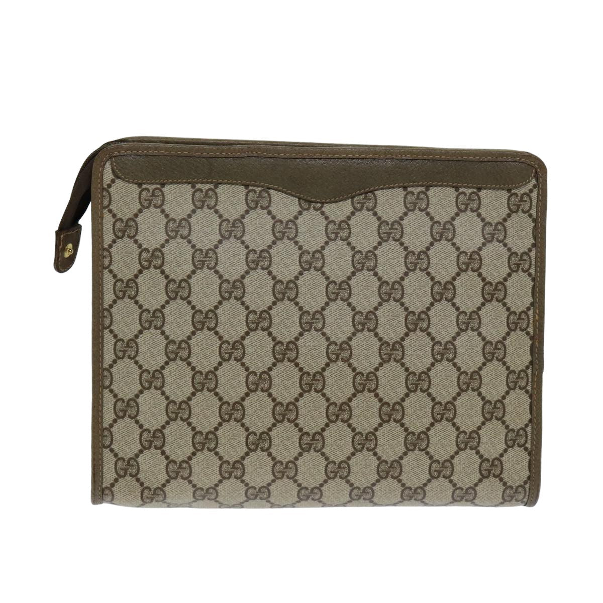 GUCCI GG Canvas Clutch Bag PVC Leather Beige ar12060
