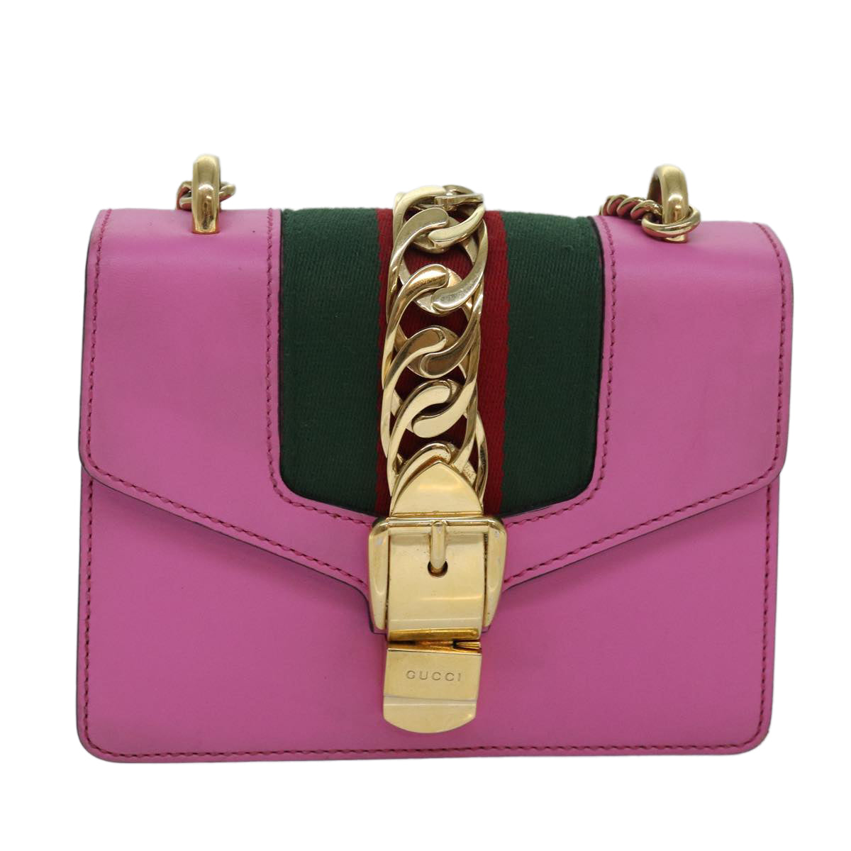 GUCCI Sylvie Web Sherry Line Mini Chain Bag Leather Pink 431666 ar12089