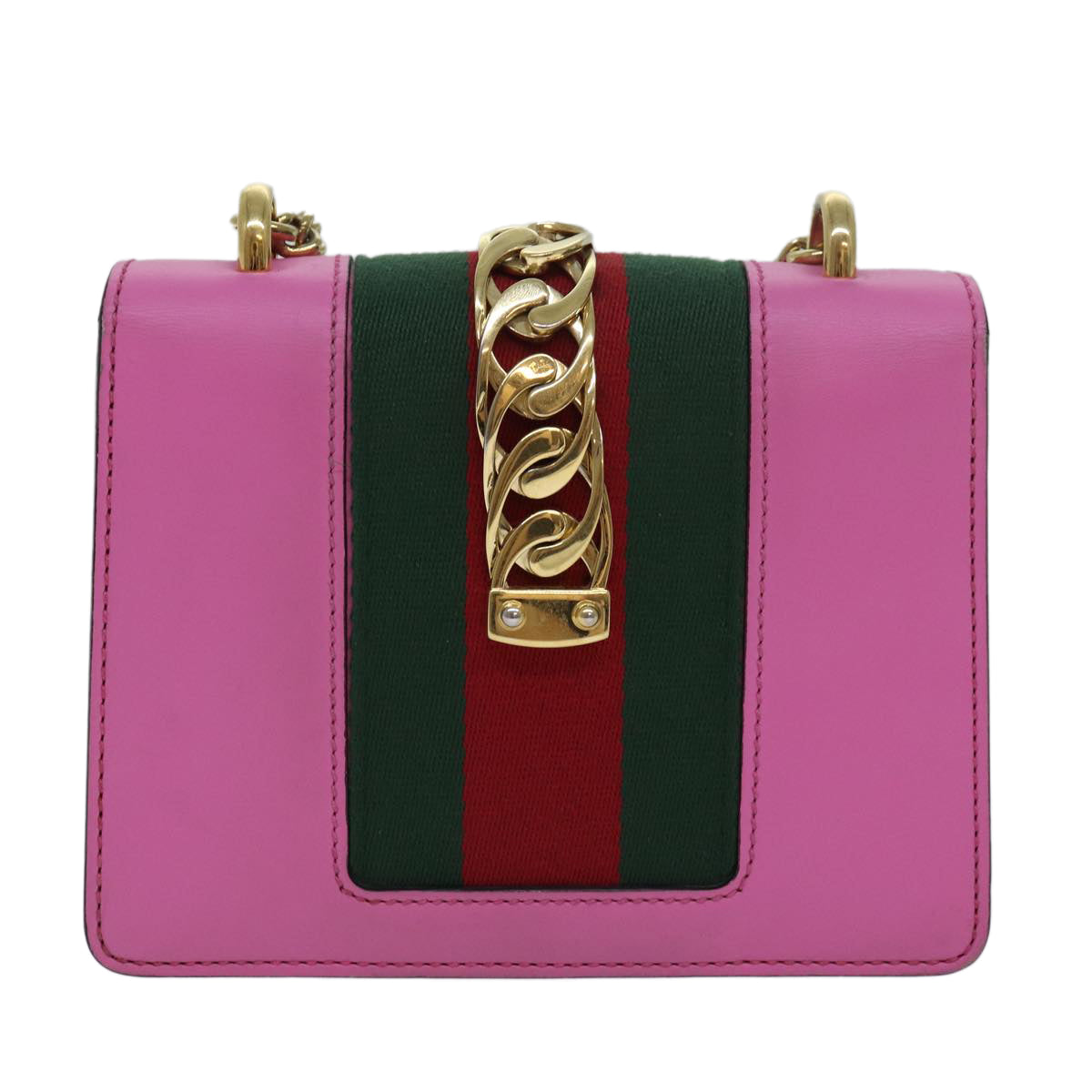 GUCCI Sylvie Web Sherry Line Mini Chain Bag Leather Pink 431666 ar12089