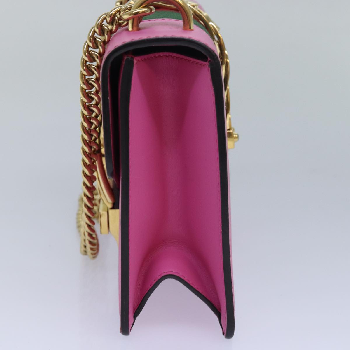GUCCI Sylvie Web Sherry Line Mini Chain Bag Leather Pink 431666 ar12089