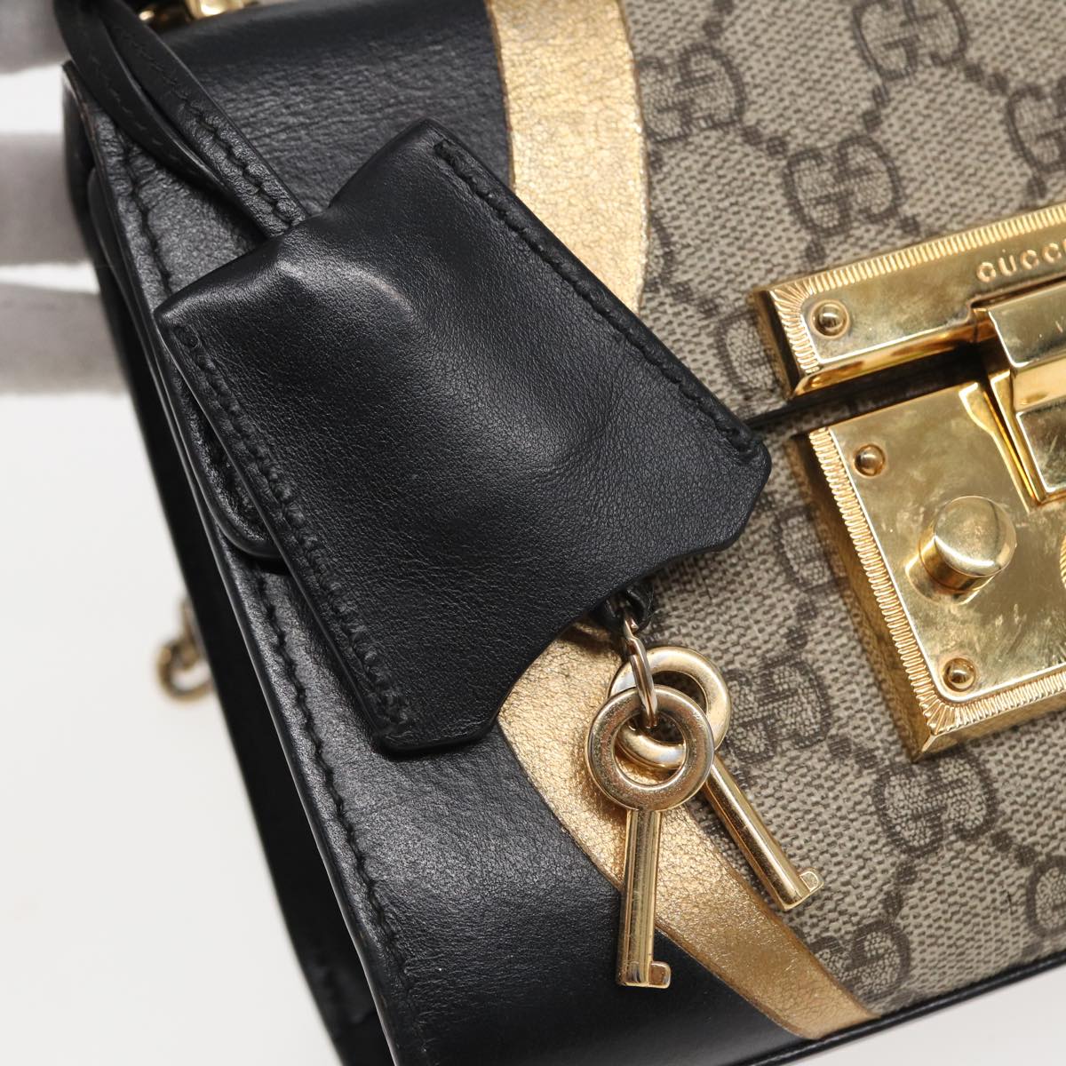GUCCI Padlock GG Supreme Chain Shoulder Bag PVC Beige 432182 ar12095