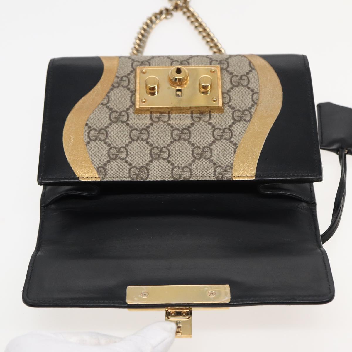 GUCCI Padlock GG Supreme Chain Shoulder Bag PVC Beige 432182 ar12095