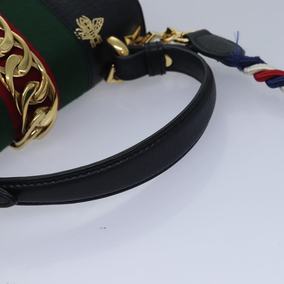 GUCCI Web Sherry Line Silvi Hand Bag Leather Black Red Green 470270 ar12097