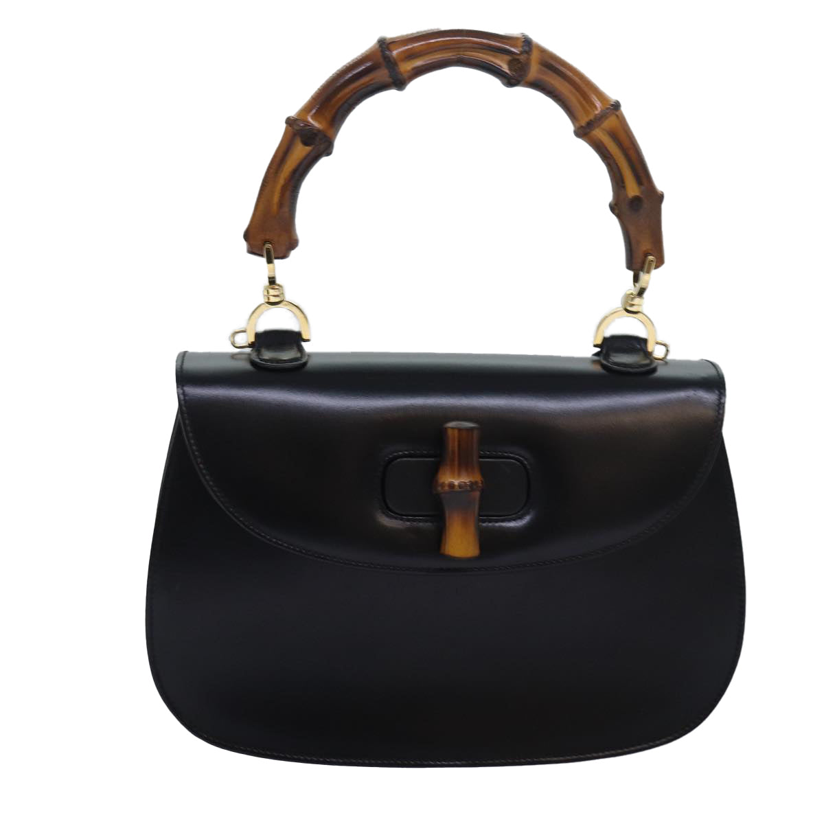 GUCCI Bamboo Hand Bag Leather Black 000 1951 0633 ar12165A