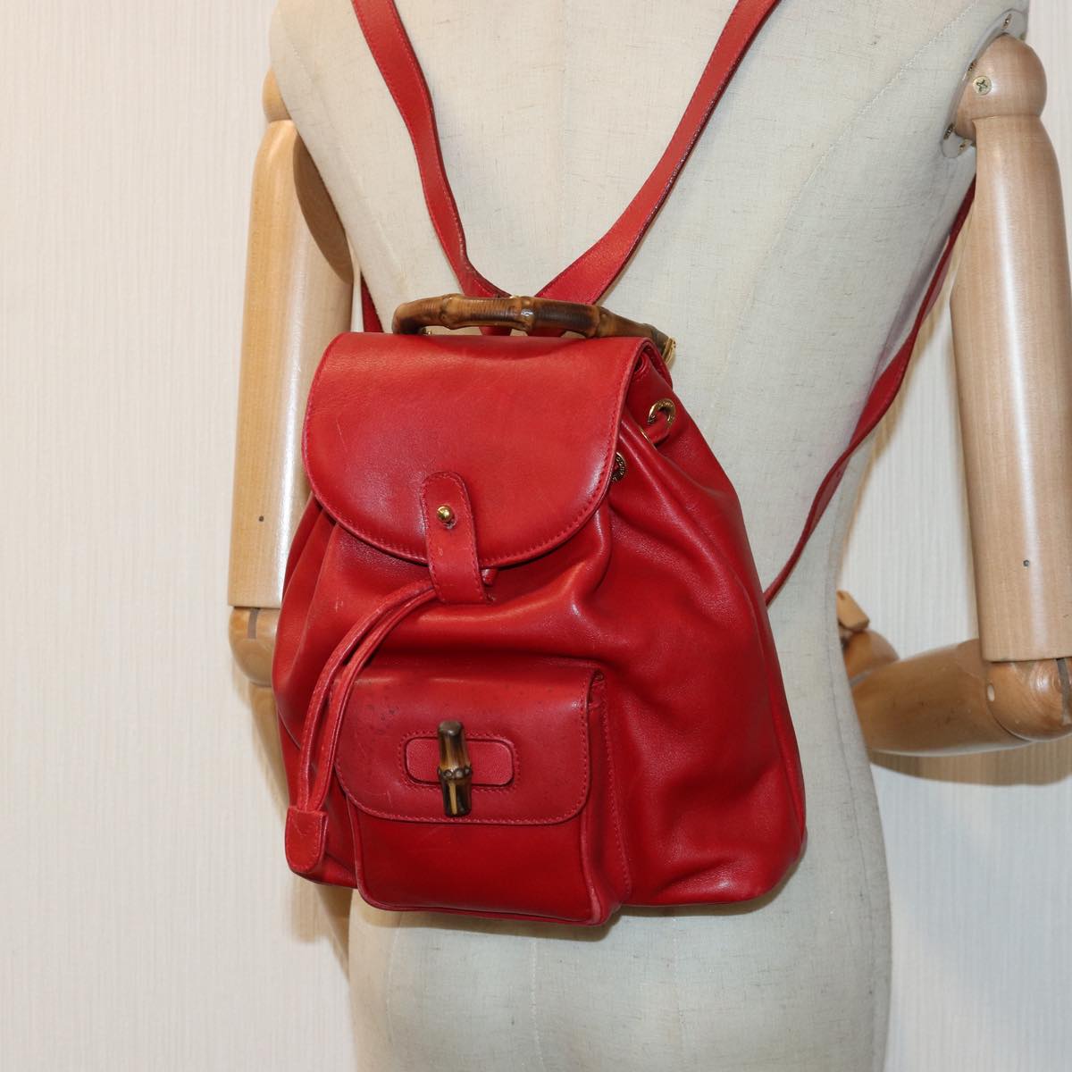 GUCCI Bamboo Backpack Leather Red 003 1705 0030 ar12168