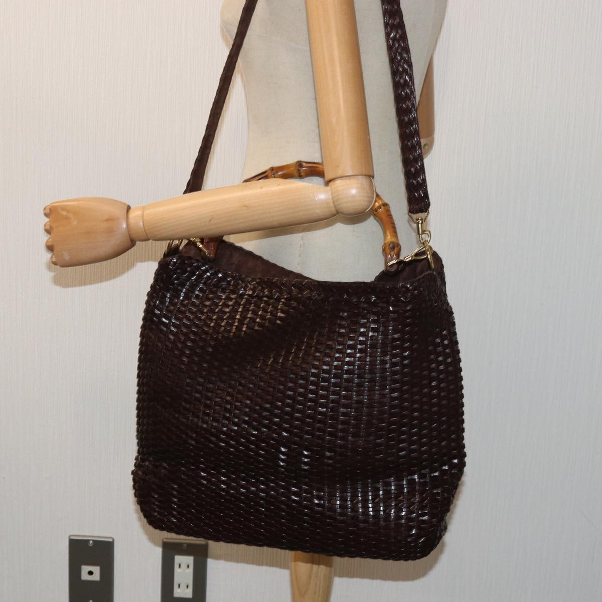 GUCCI Bamboo Hand Bag Leather 2way Brown ar12213