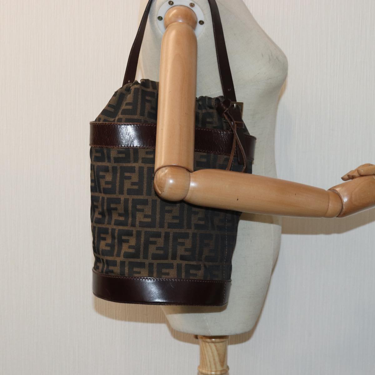 FENDI Zucca Canvas Hand Bag Brown Khaki ar12224