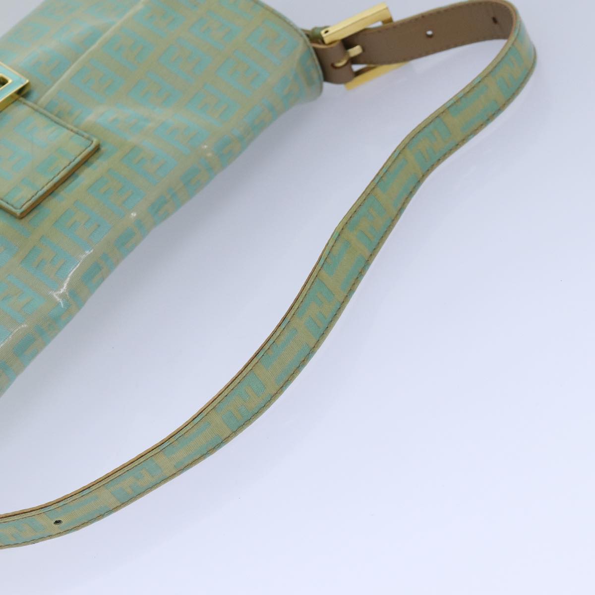 FENDI Zucchino Canvas Mamma Baguette Shoulder Bag Light Blue ar12256
