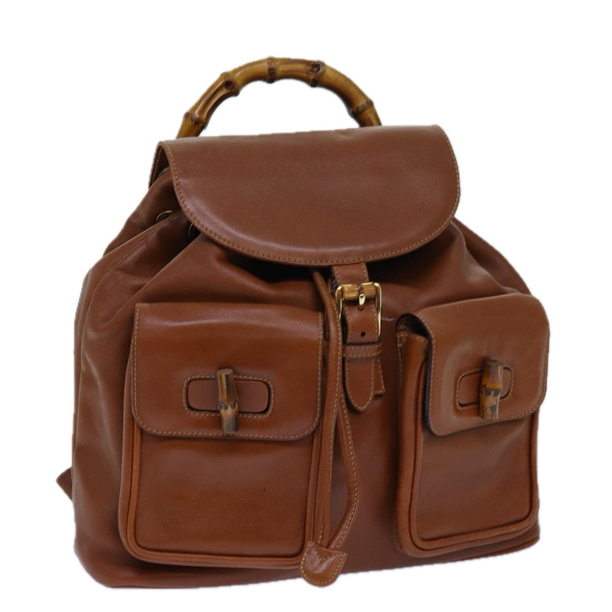 GUCCI Bamboo Backpack Leather Brown Gold 003 2058 0016 ar12268