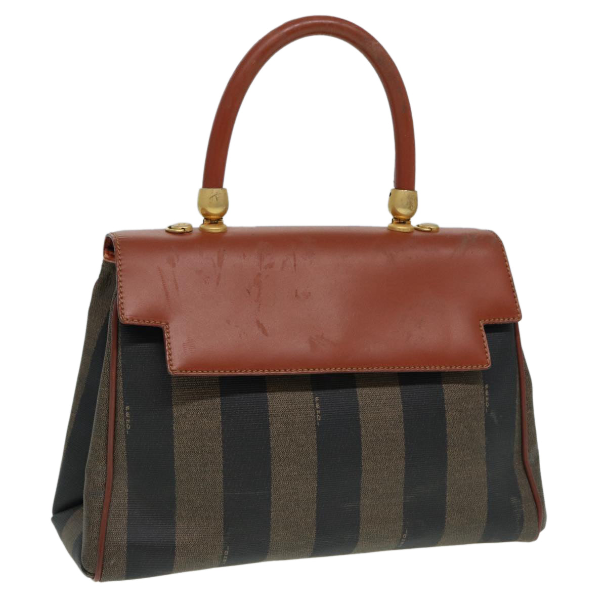 FENDI Pecan Canvas Hand Bag Brown Black ar12314