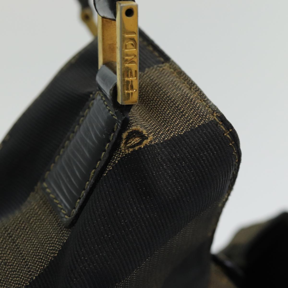FENDI Pecan Canvas Hand Bag Brown Black ar12316
