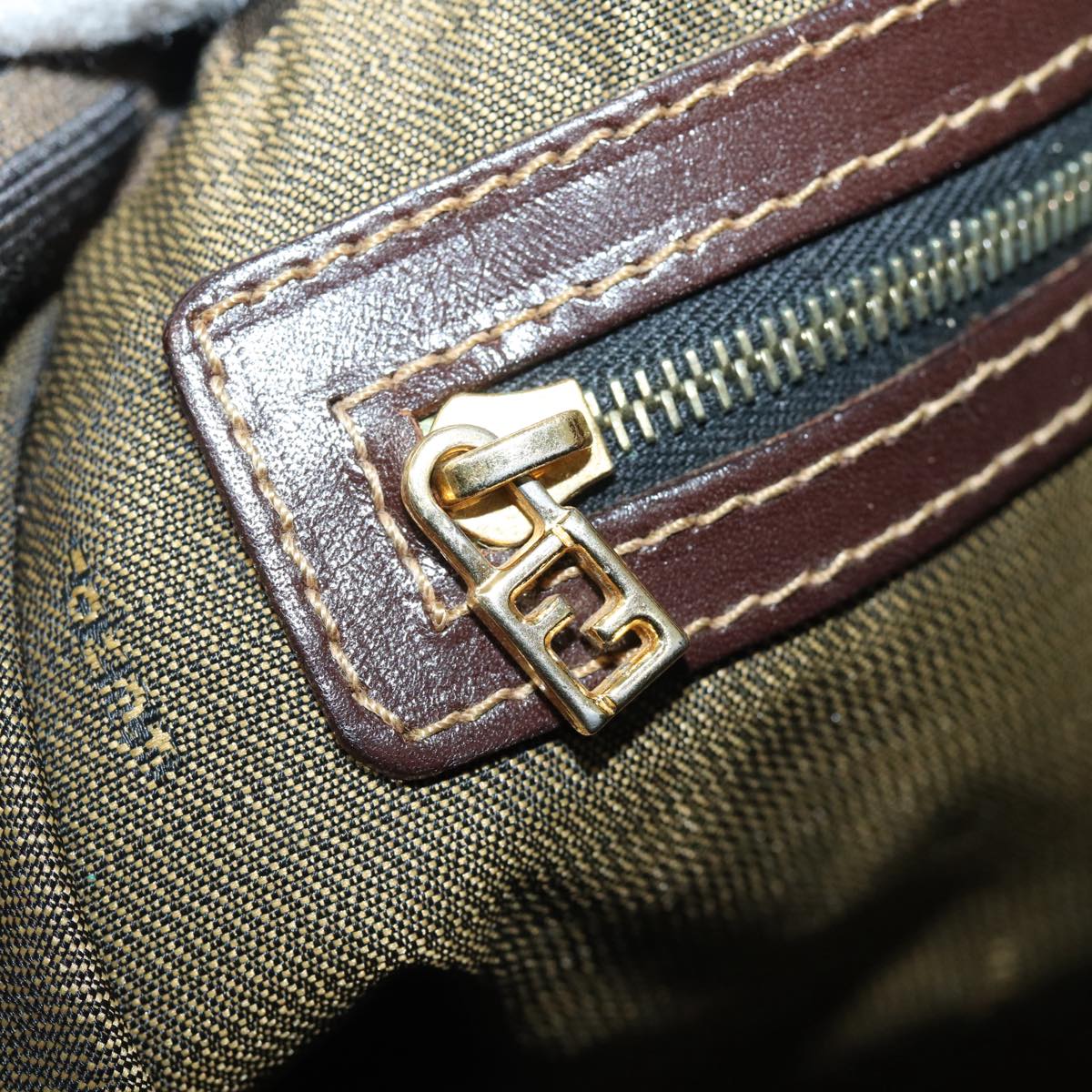 FENDI Zucca Canvas Shoulder Bag Brown Black gold ar12413