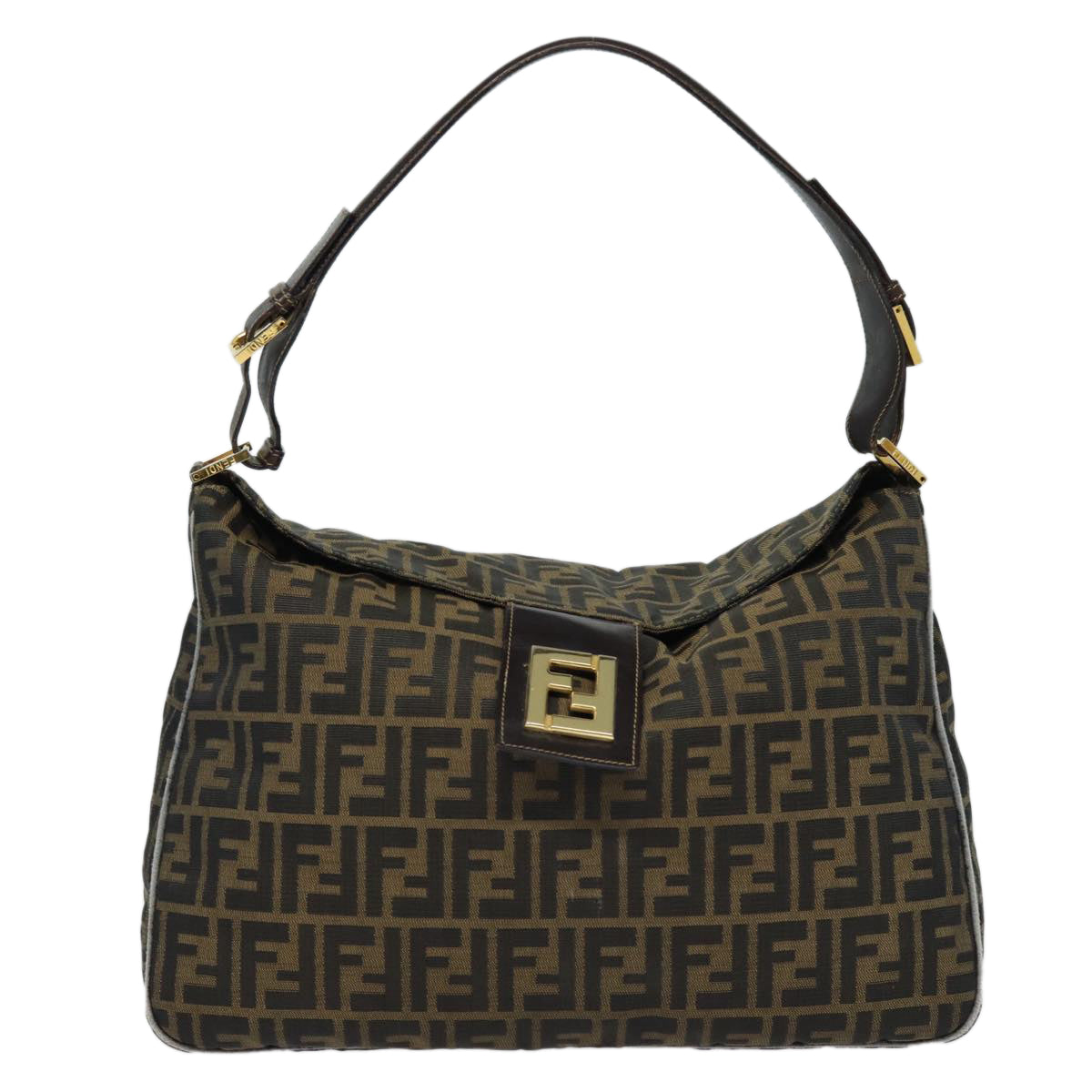 FENDI Zucca Canvas Shoulder Bag Brown Black gold ar12413