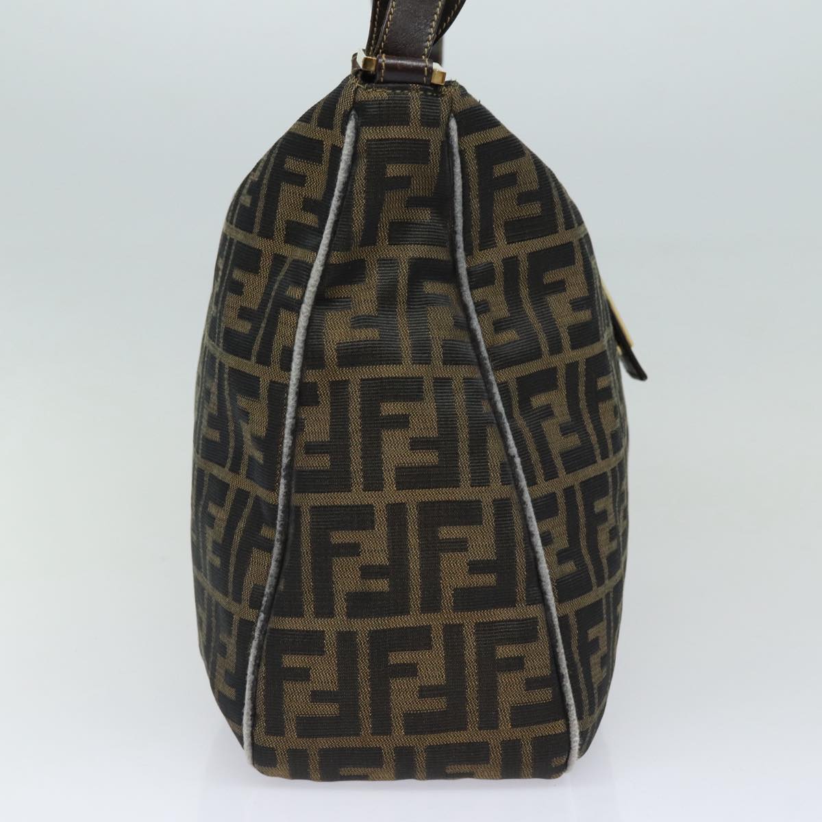 FENDI Zucca Canvas Shoulder Bag Brown Black gold ar12413