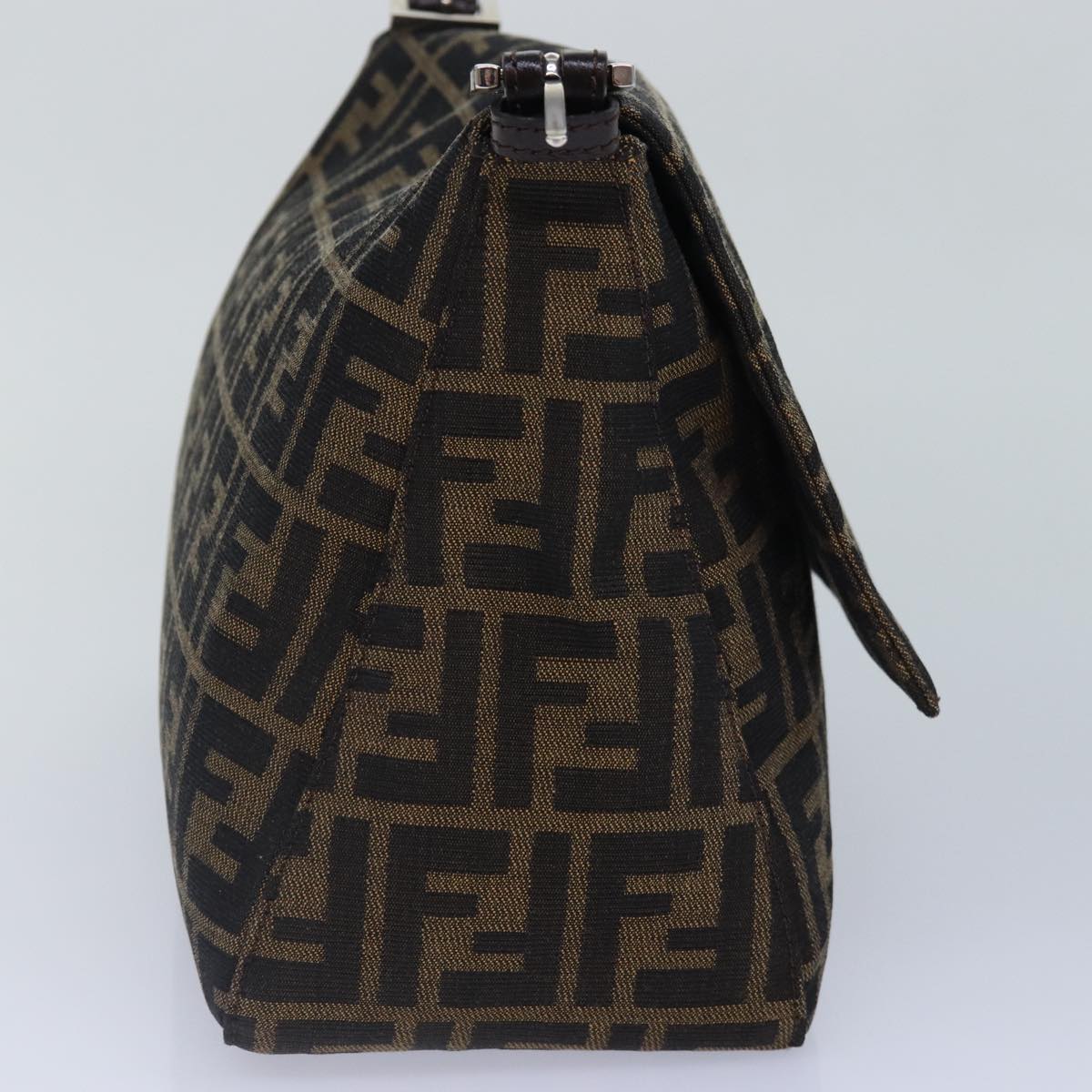 FENDI Zucca Canvas Mamma Baguette Shoulder Bag Brown Black Silver ar12486