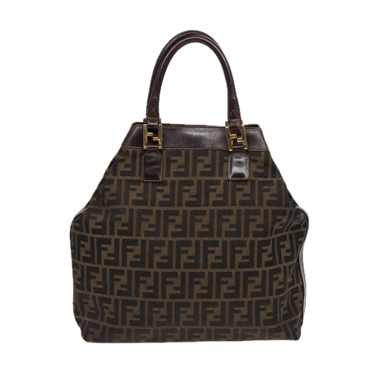 FENDI Zucca Canvas Hand Bag 2way Brown Black gold ar12498