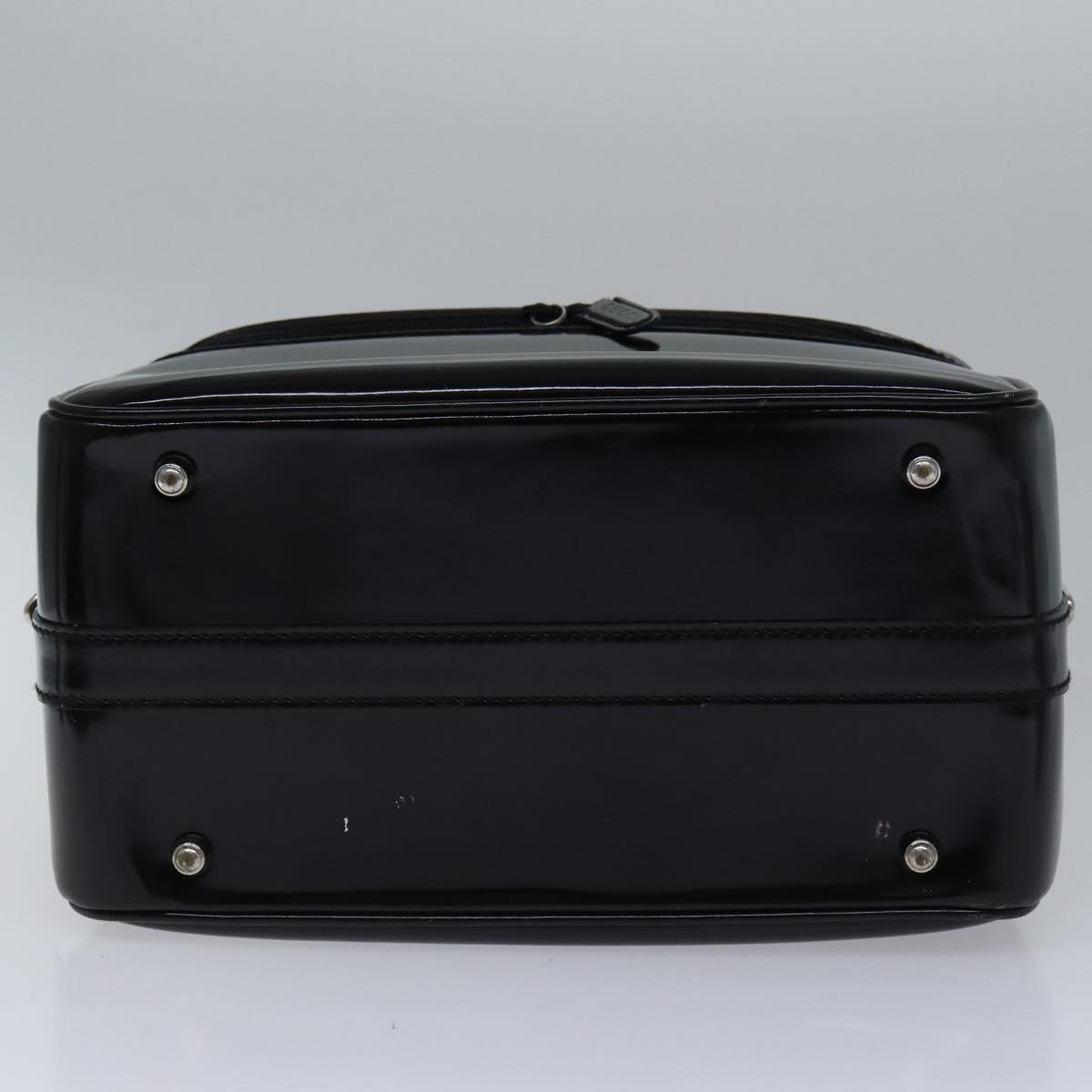GUCCI Bamboo Vanity Hand Bag Patent 2way Black Silver 013 122 2491 ar12527