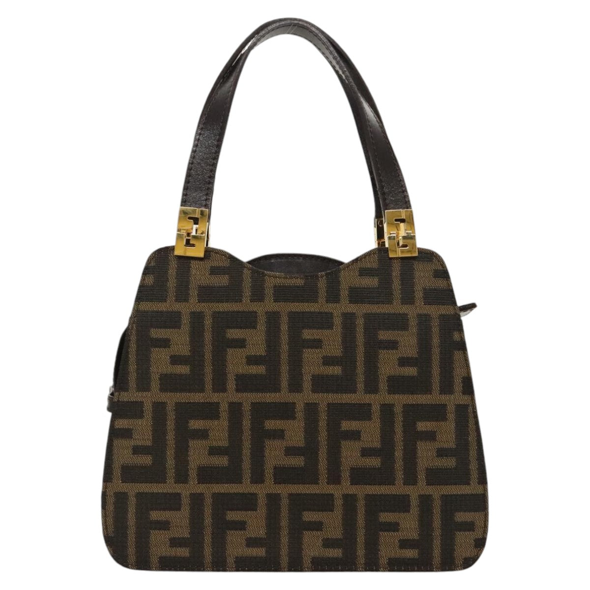 FENDI Zucca Canvas Hand Bag Brown Black gold ar12735