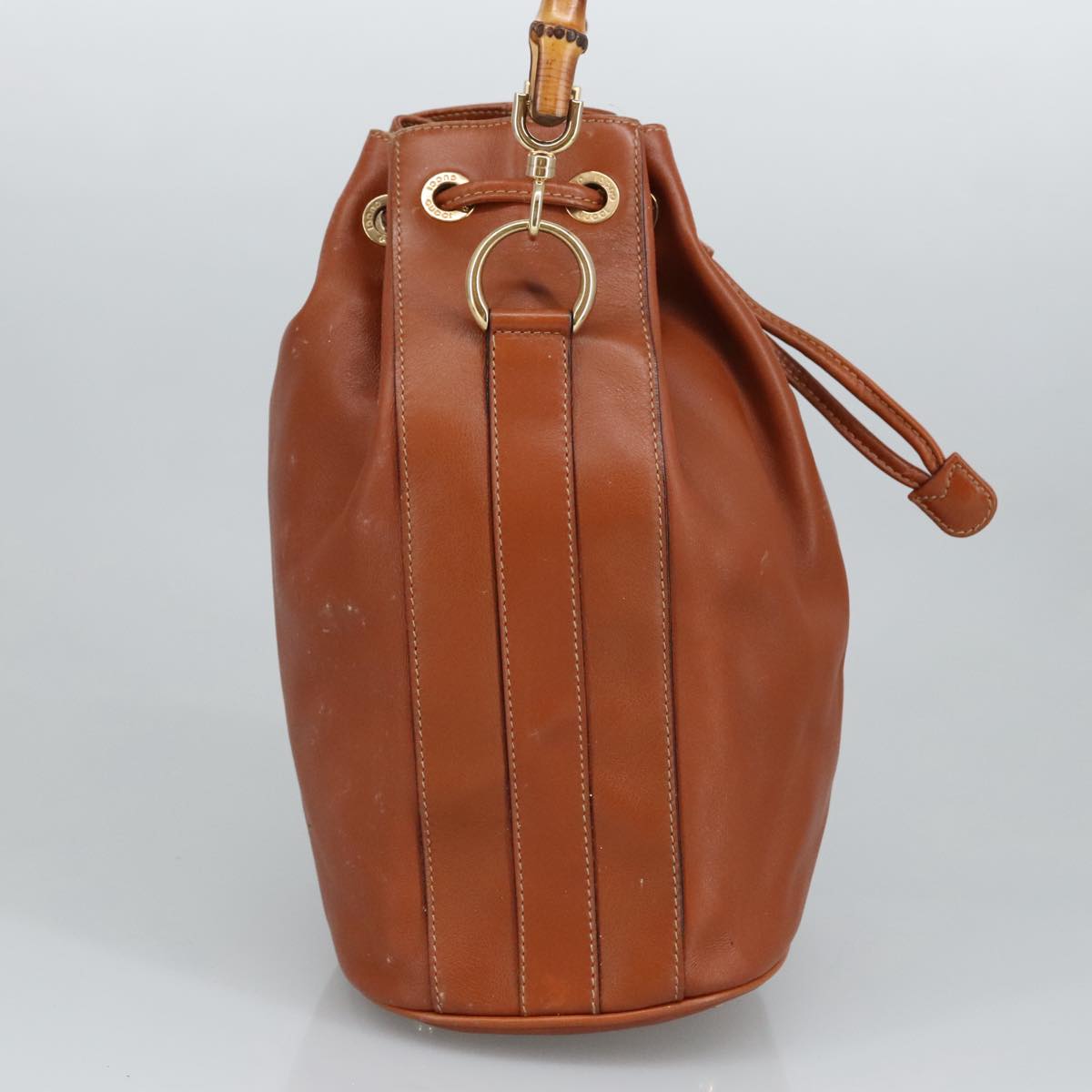 GUCCI Bamboo Hand Bag Leather 2way Brown ar12794