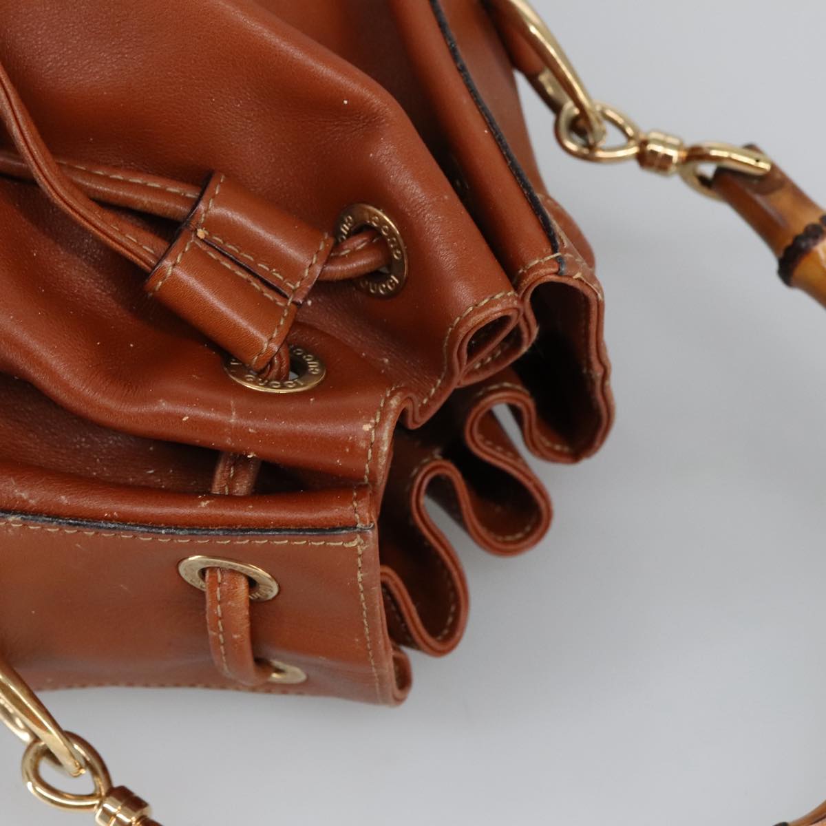 GUCCI Bamboo Hand Bag Leather 2way Brown ar12794