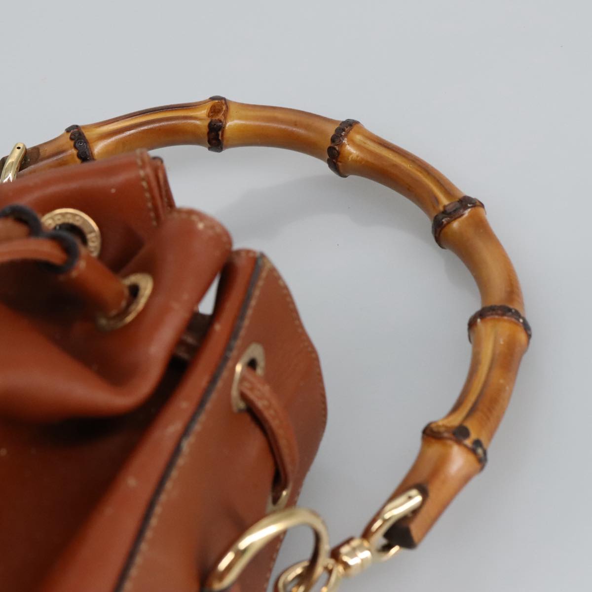 GUCCI Bamboo Hand Bag Leather 2way Brown ar12794