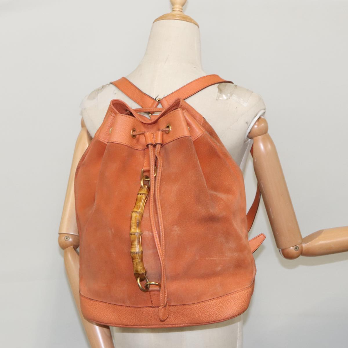 GUCCI Bamboo Backpack Suede Leather Orange ar12817