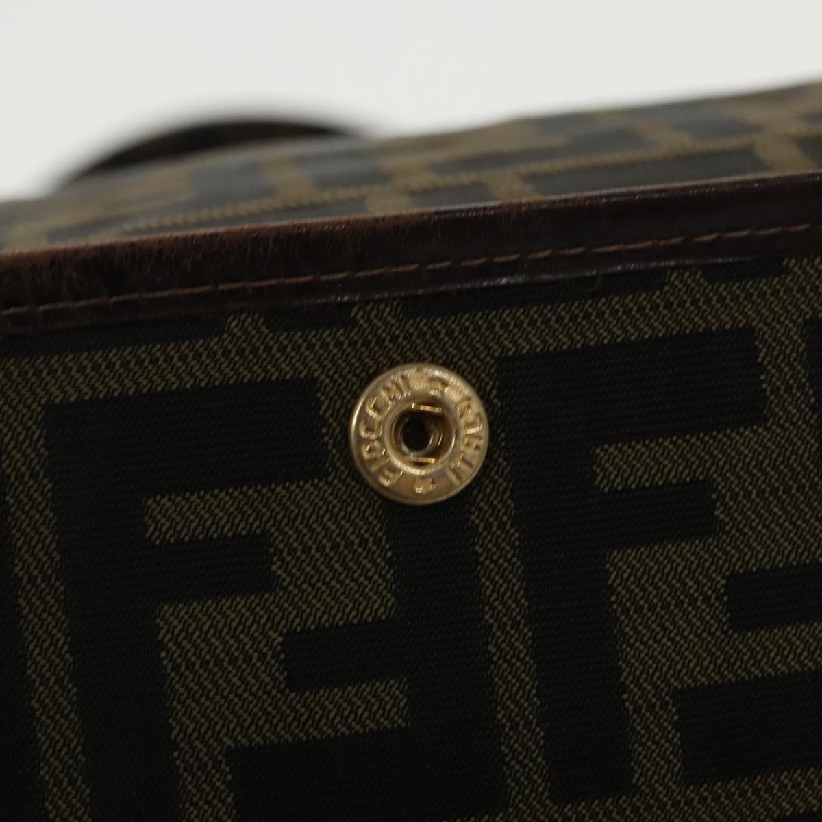 FENDI Zucca Canvas Hand Bag Brown Black Gold ar12836