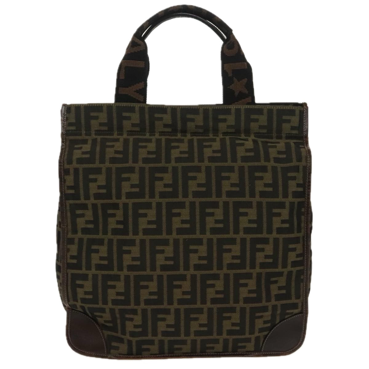 FENDI Zucca Canvas Hand Bag Brown Black Gold ar12836