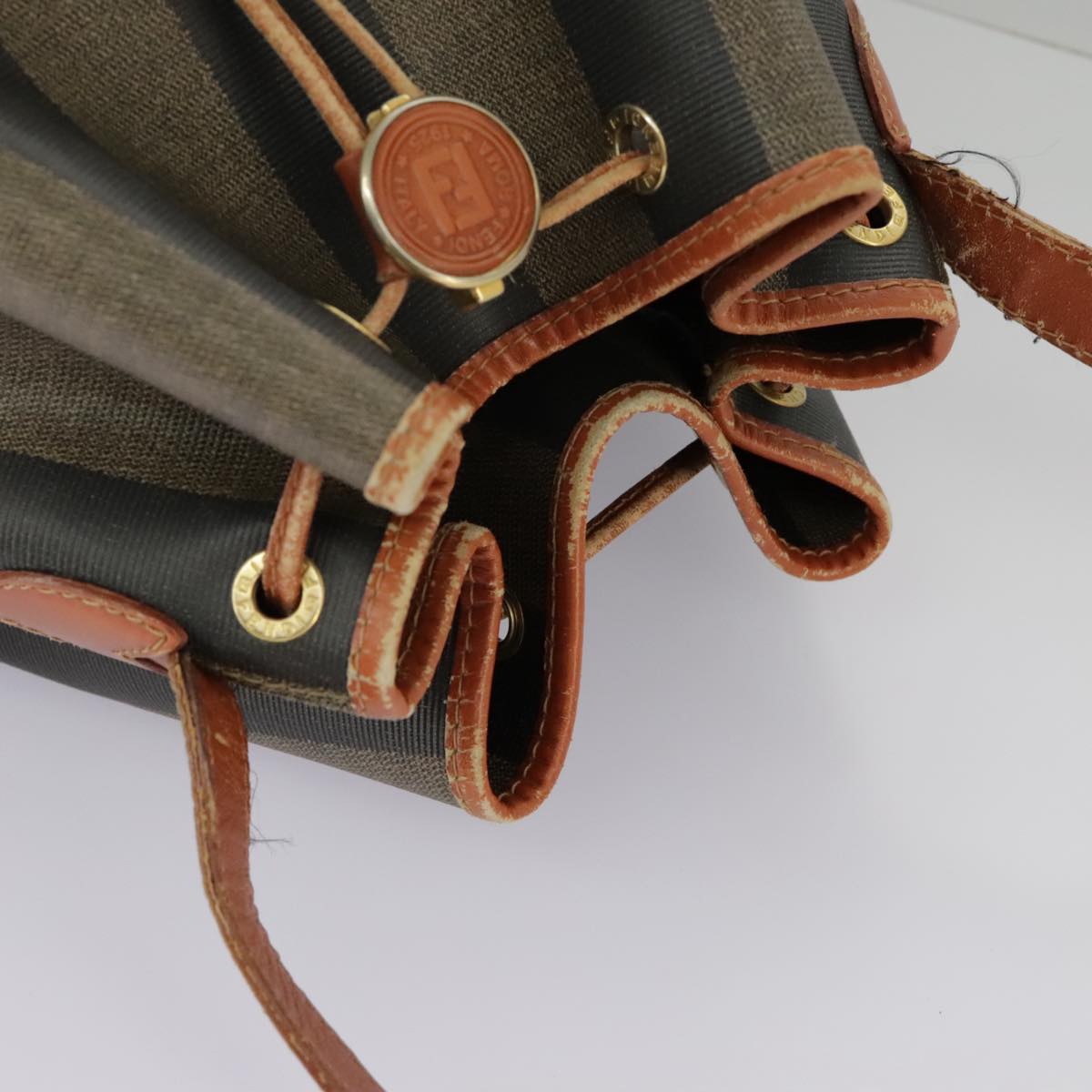 FENDI Pecan Canvas Shoulder Bag Brown Black ar12875