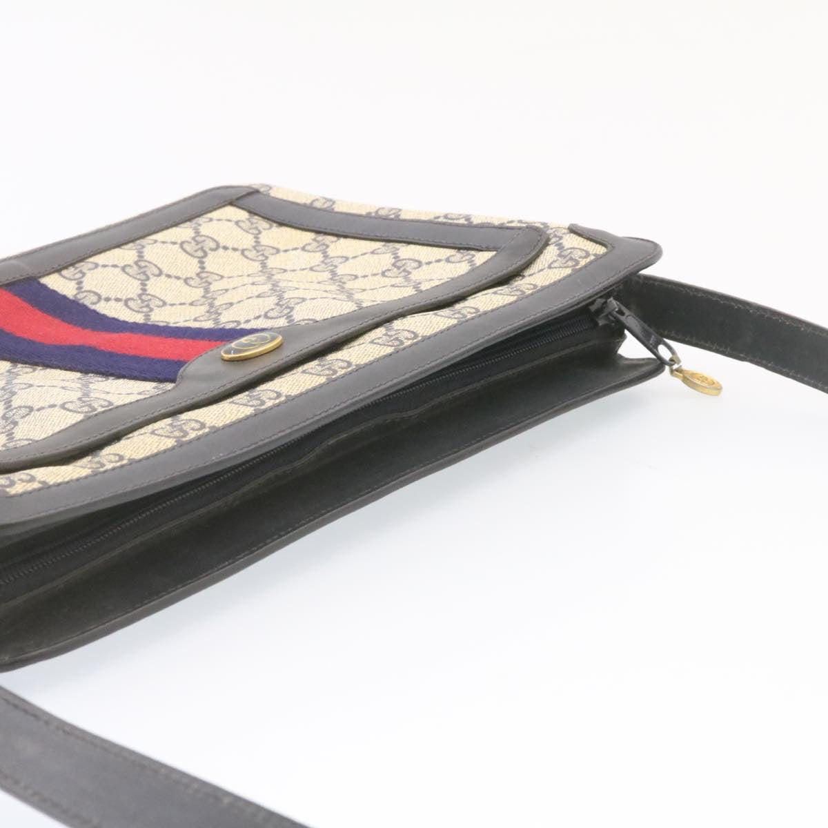 GUCCI Sherry Line GG Canvas Shoulder Bag PVC Leather Red Navy ar4424