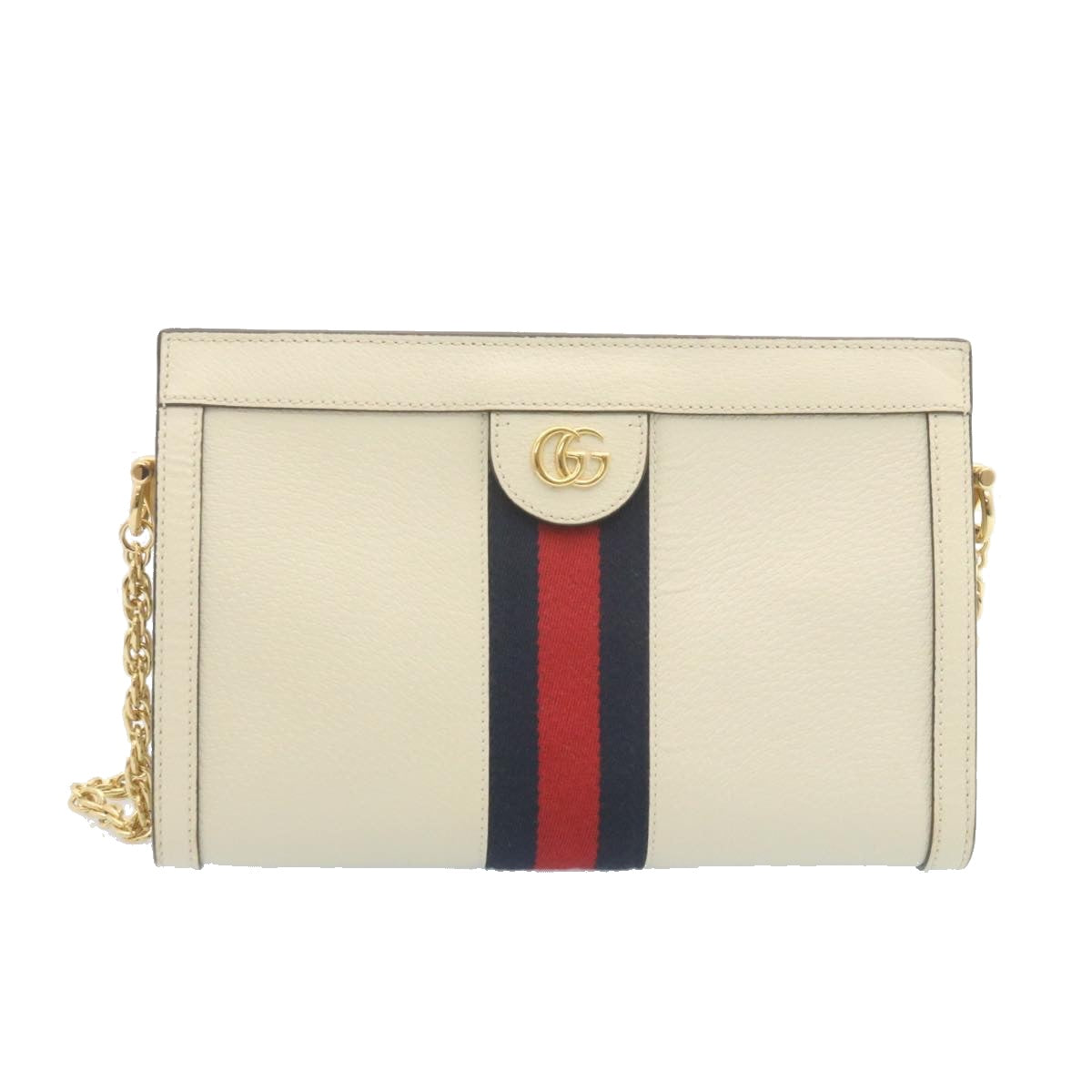 GUCCI Sherry Line Chain Shoulder Bag Leather White Red Navy ar5967