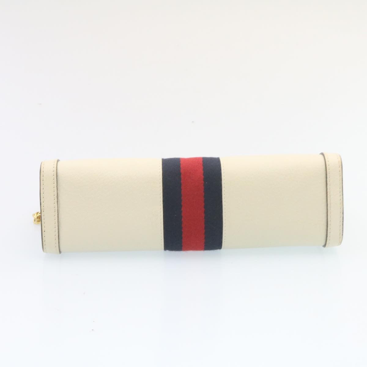 GUCCI Sherry Line Chain Shoulder Bag Leather White Red Navy ar5967