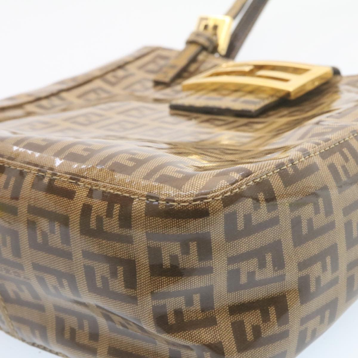 FENDI Zucchino Hand Bag Coated Canvas Brown ar6367