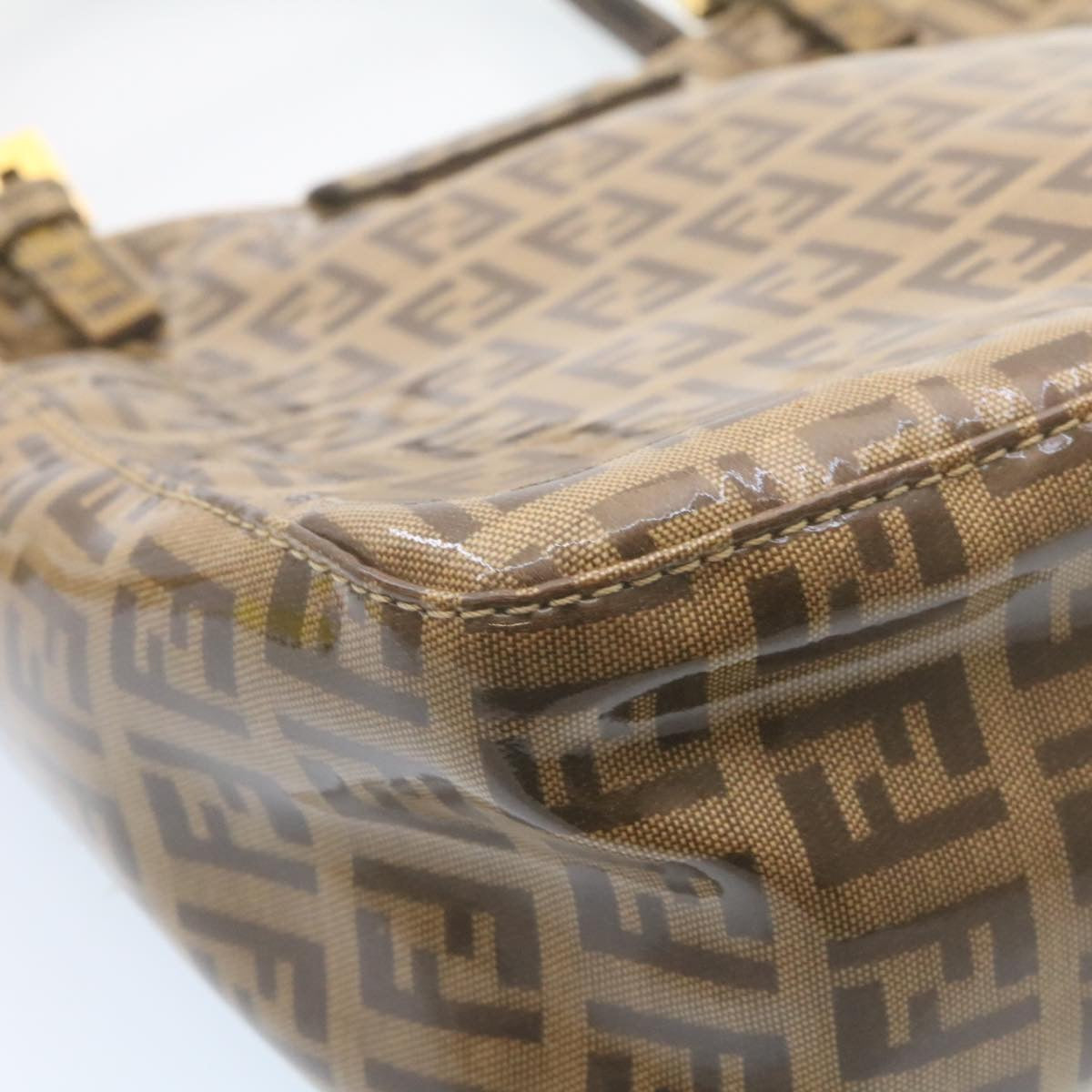 FENDI Zucchino Hand Bag Coated Canvas Brown ar6367