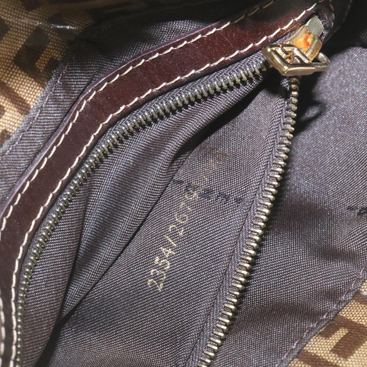FENDI Zucchino Hand Bag Coated Canvas Brown ar6367