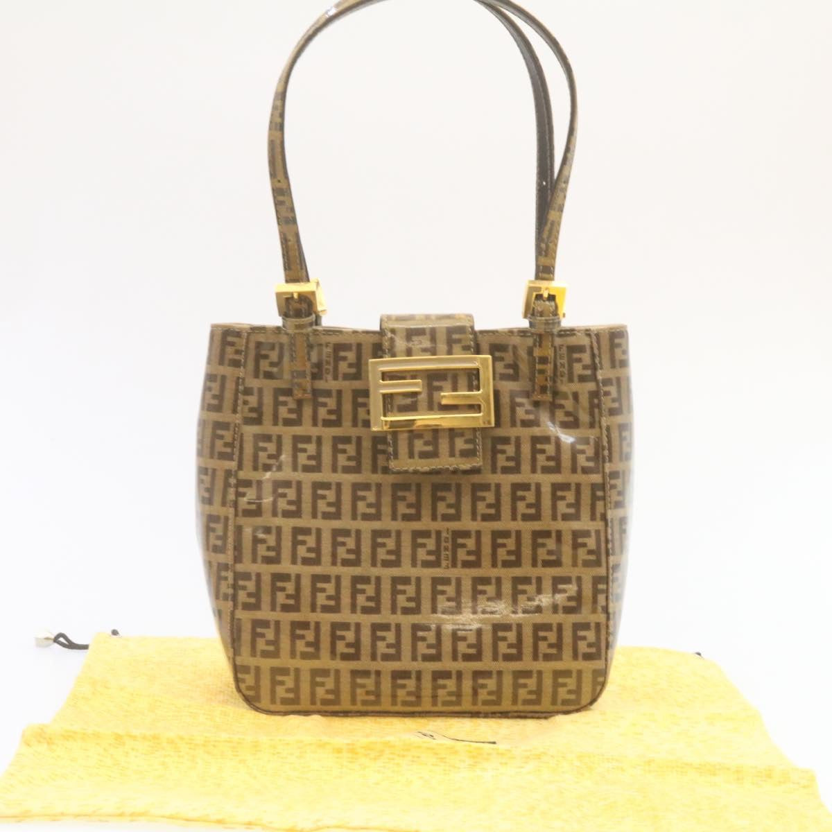 FENDI Zucchino Hand Bag Coated Canvas Brown ar6367