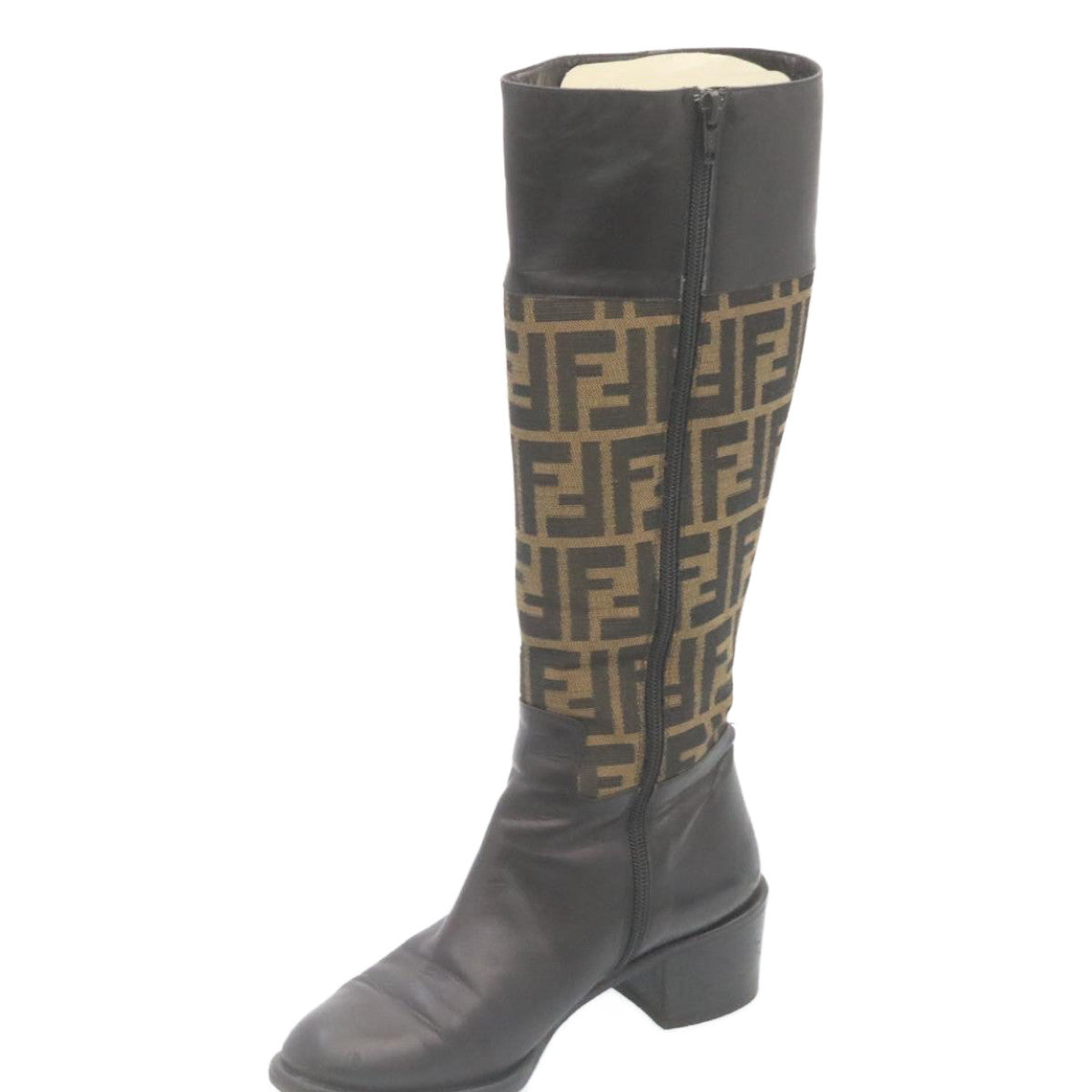 FENDI Zucca Canvas long boots Leather Brown Black ar6412