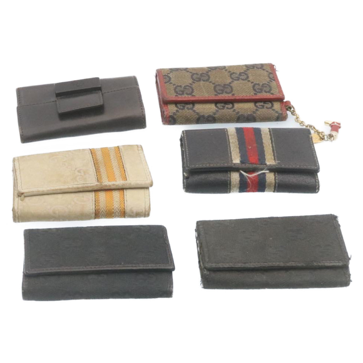 GUCCI GG Canvas Key Case Leather 6Set Black White ar6421