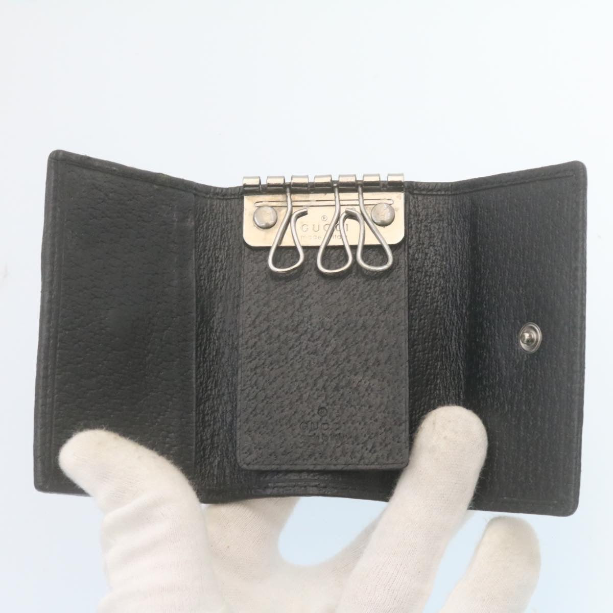 GUCCI GG Canvas Key Case Leather 6Set Black White ar6421