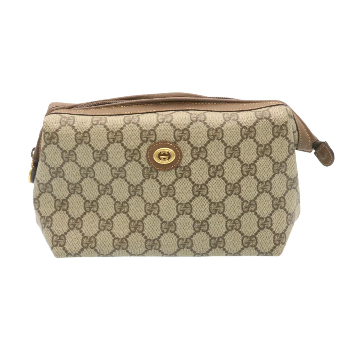 GUCCI GG Canvas Pouch PVC Leather Beige ar6441