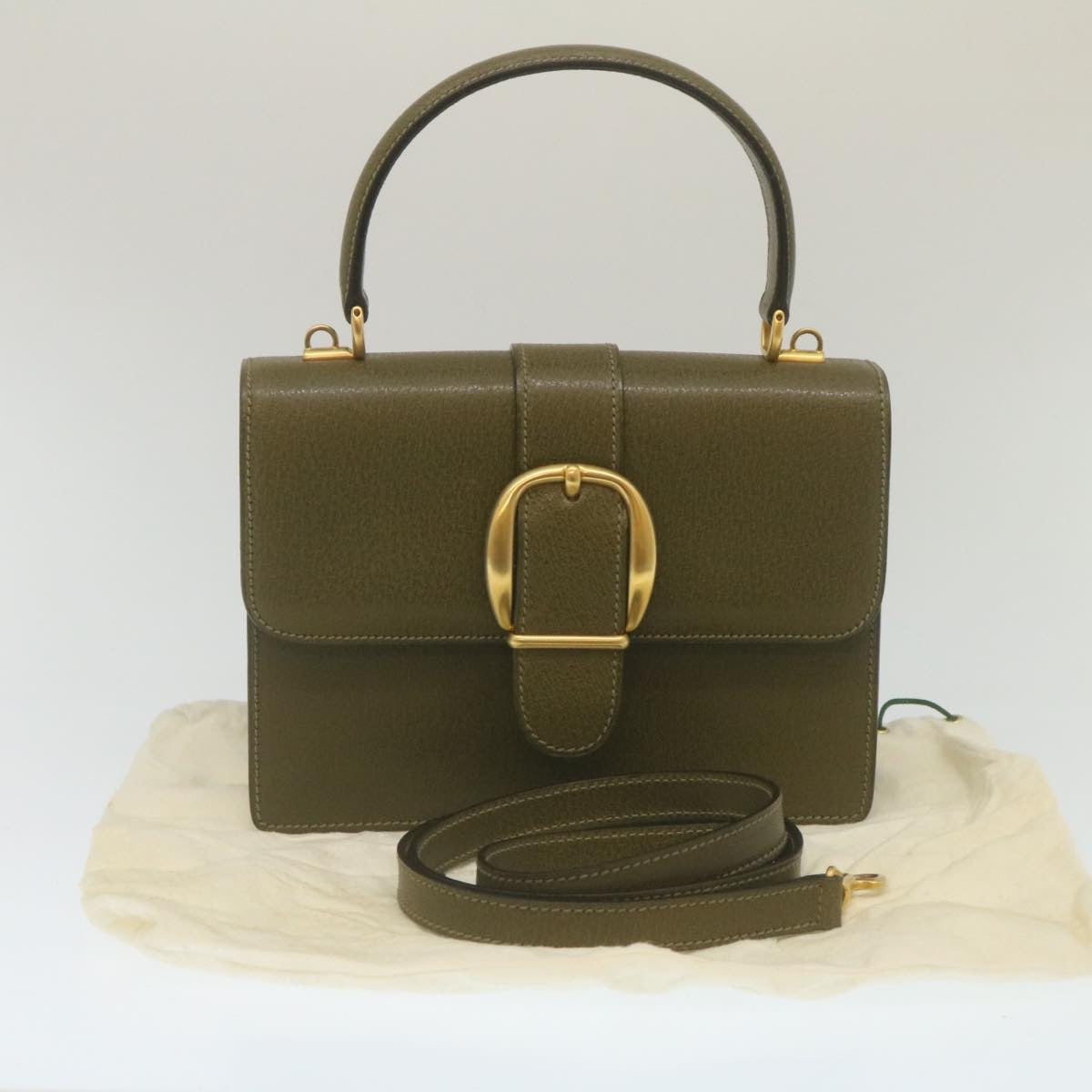 GUCCI Hand Bag Leather 2Way Green ar6613