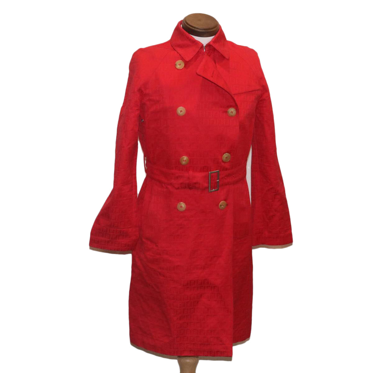 FENDI Zucchino Canvas Long Coat Jacket Red ar6698