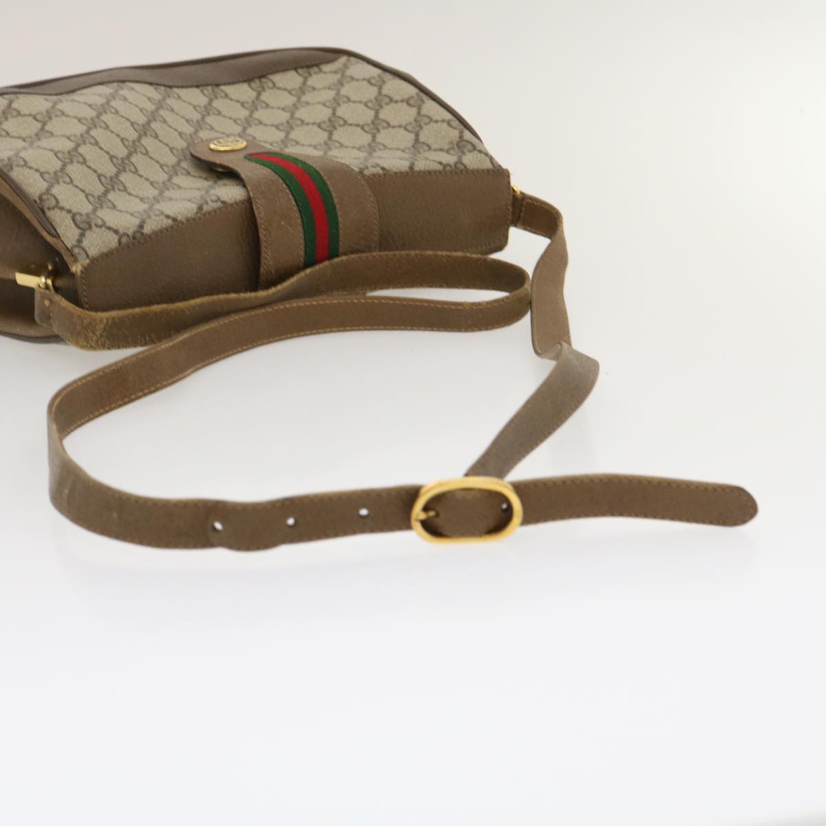 GUCCI Web Sherry Line GG Canvas Shoulder Bag Beige Red Green ar6721