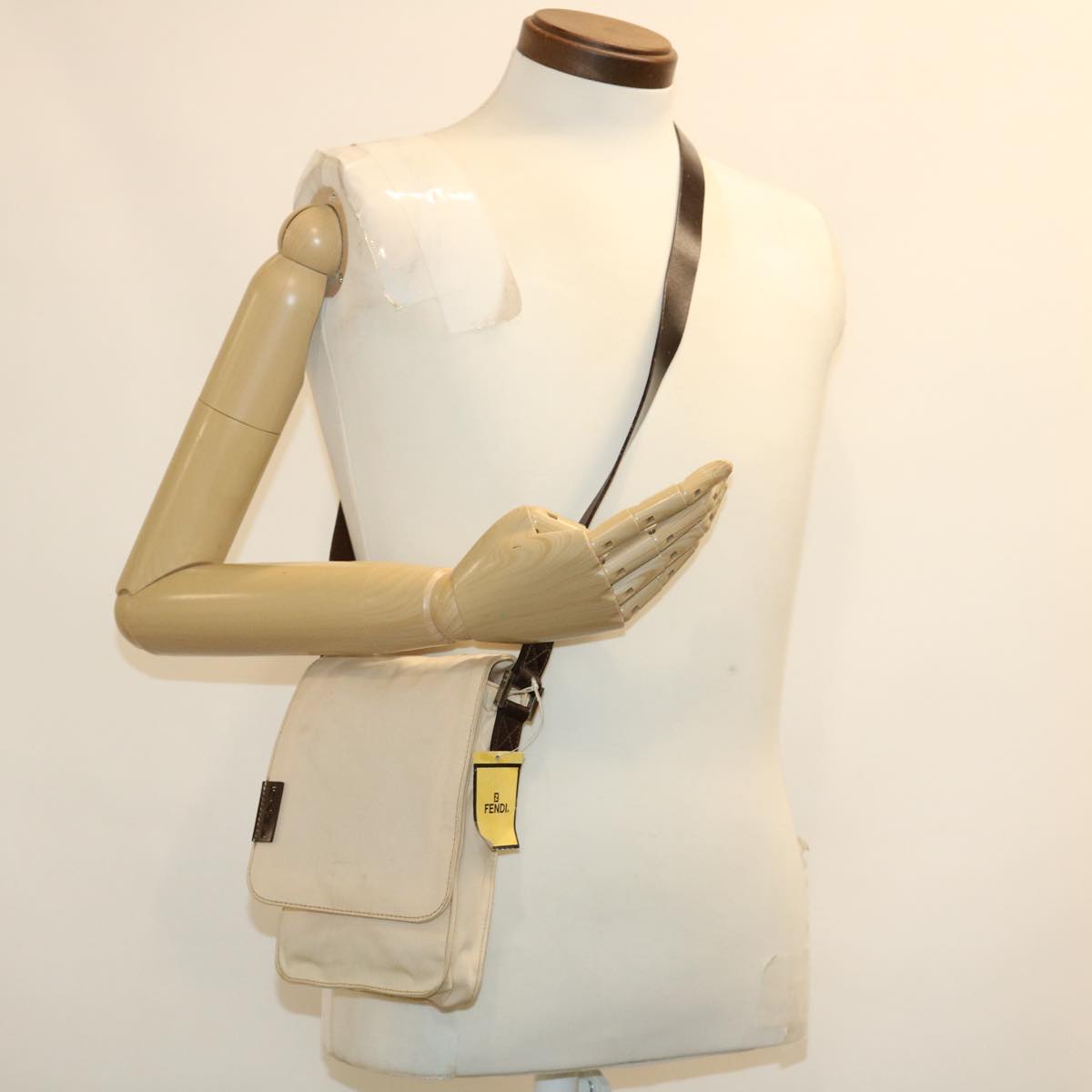 FENDI Shoulder Bag Pouch Canvas Beige ar6924