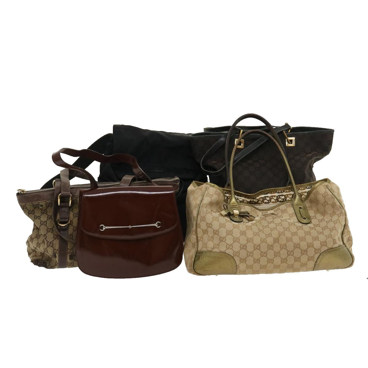 GUCCI Horse Bit GG Canvas Backpack Tote Bag 5Set Brown Black ar7028